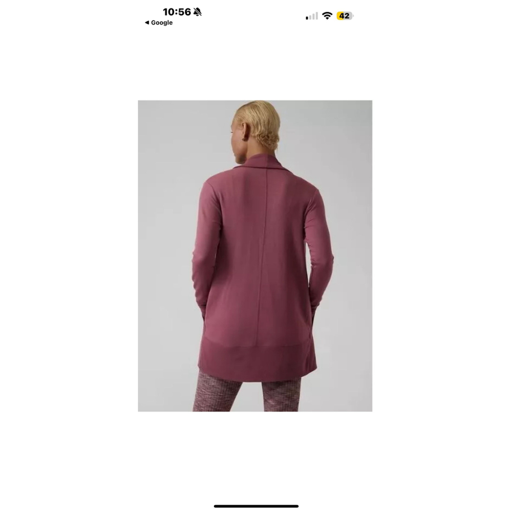 51. Athleta Pranayama Wrap Open Cardigan Sweater Women’s Large Rose - Picture 3 of 4
